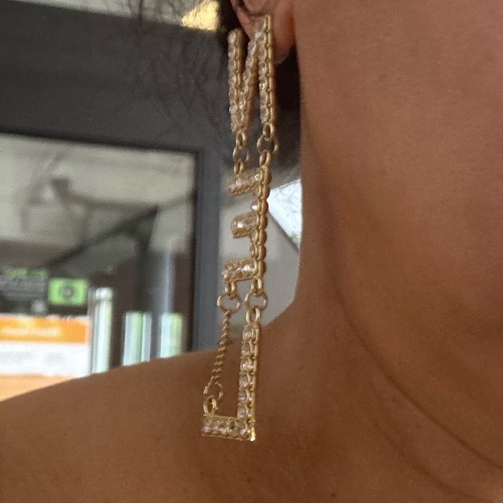 CHANEL Gold Dangle Earrings with Sparkling Accents - Picture 4 of 7